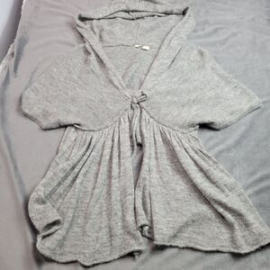 Moth Womens Gray Hooded Cardigan Short Sleeve Open Front Sweater Size M Nylon Wo